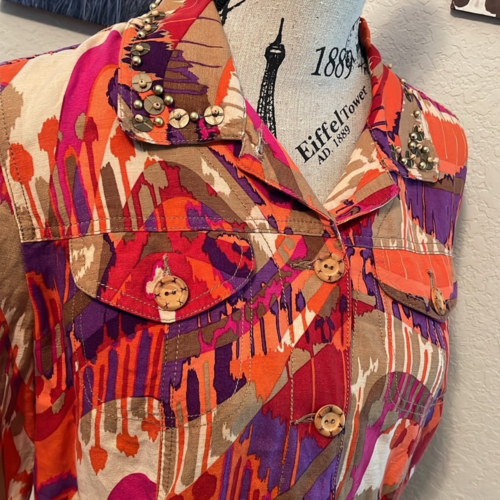 RUBY RD Multicolor Patterned Beaded Linen Jacket … - image 8